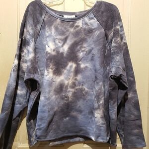 NWT Umgee Blue French Terry Tie Dye Raglan Long Sleeve Top Sweatshirt Size 1XL